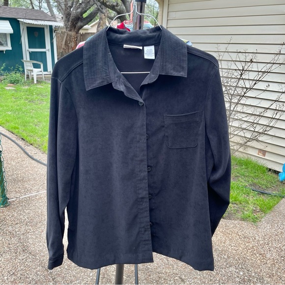 Gray suede-textured blouse - Picture 1 of 3